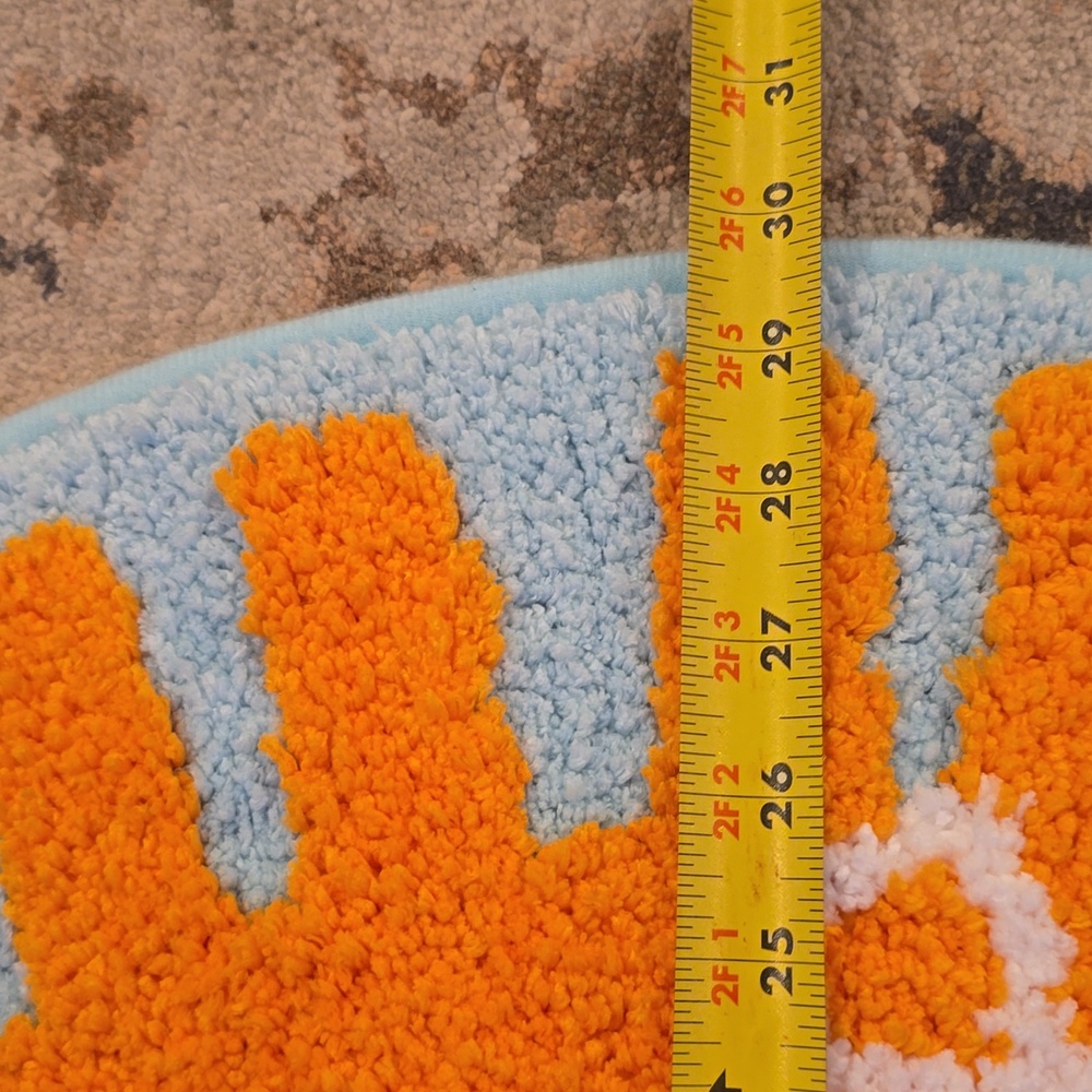 FOREVER 21 BRAND HOME ROUND "HELLO SUNSHINE" ORANGE & BLUE RUG 30" ROUND - Picture 10 of 10